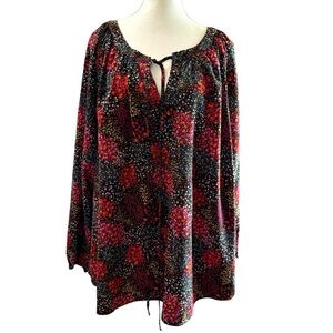 Emily Wonder Floral Print Long Sleeve Blouse 2X